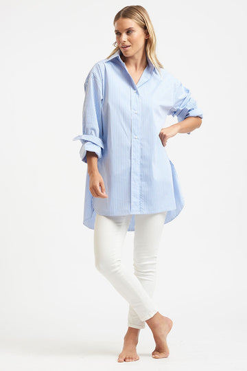 The Boyfriend Cotton Shirt - Blue Stripe | Shirty  