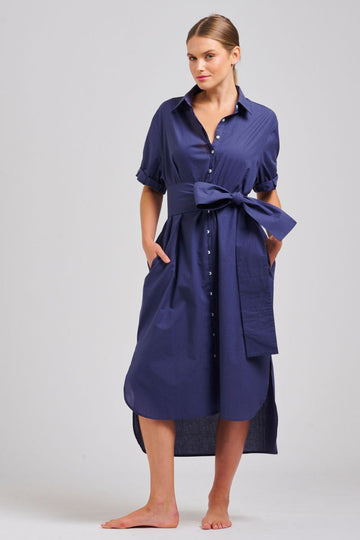 The Annie Relaxed Short Sleeve Shirtdress - Navy