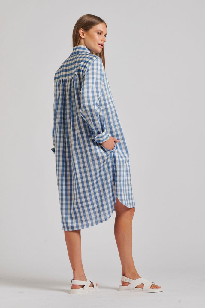 The Avril Popover Shirtdress - Pale Blue Gingham