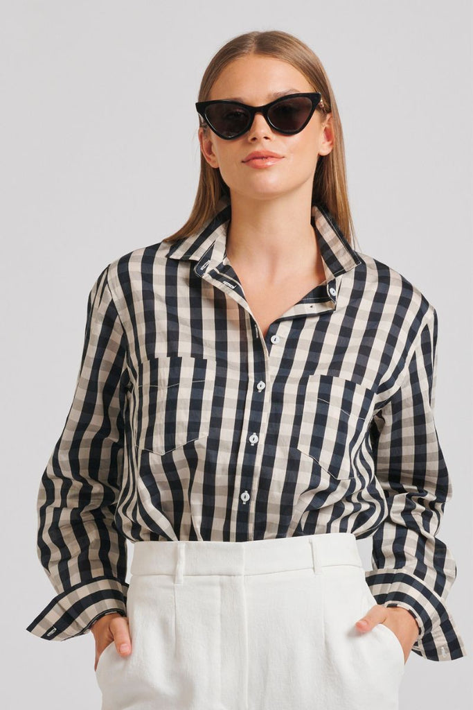 The Girlfriend Relaxed Shirt - French Navy Gingham