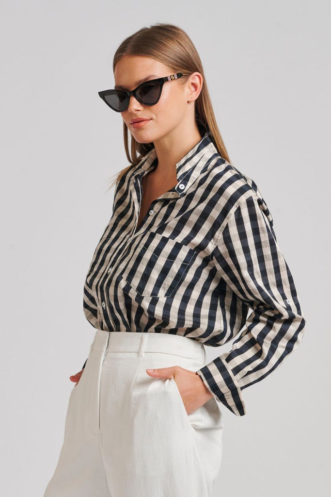 The Girlfriend Relaxed Shirt - French Navy Gingham