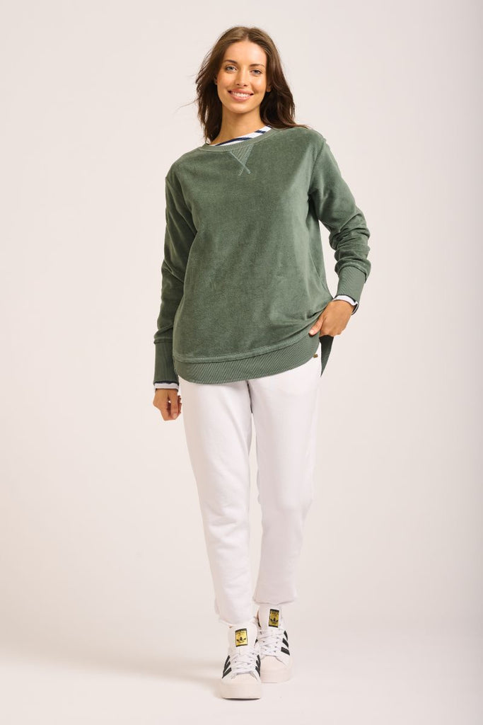 High-Low Velour Sweatshirt - Pine