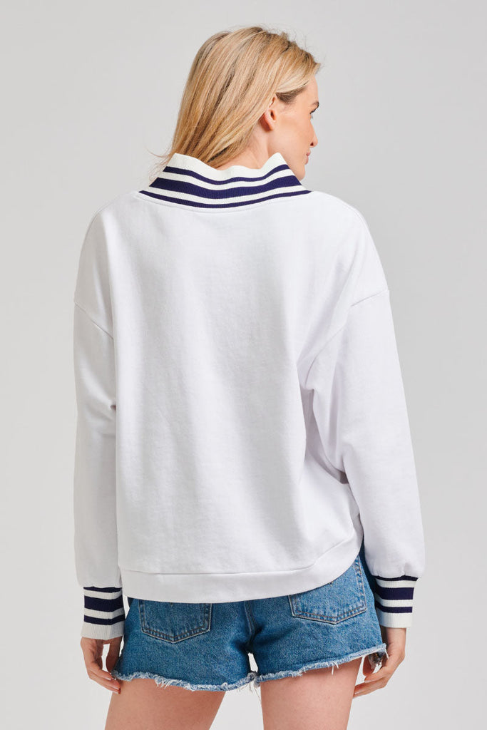 Ivy League V Sweatshirt - White & Navy