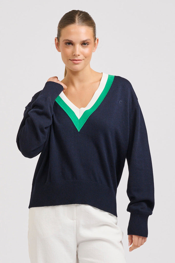 Links Sweater - French Navy Green/Club White