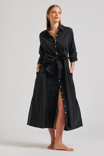 The Luna Oversized Long Shirtdress - Black