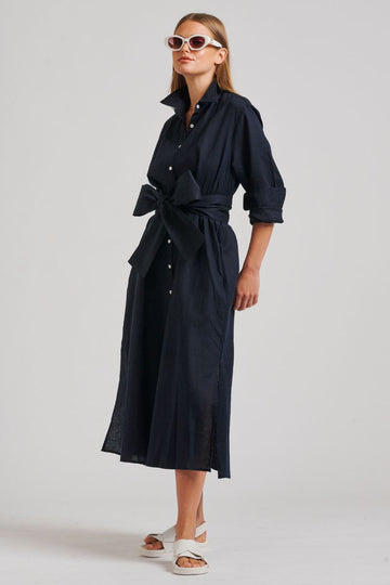 The Luna Oversized Linen Long Shirtdress - French Navy