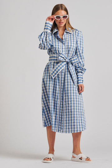 The Octavia Midi Shirtdress - Pale Blue Gingham