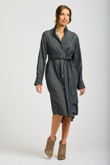 Olivia Shirt Dress Frill Collar - Charcoal Denim