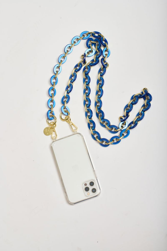 The Phone Chain - Blue Resin & Gold