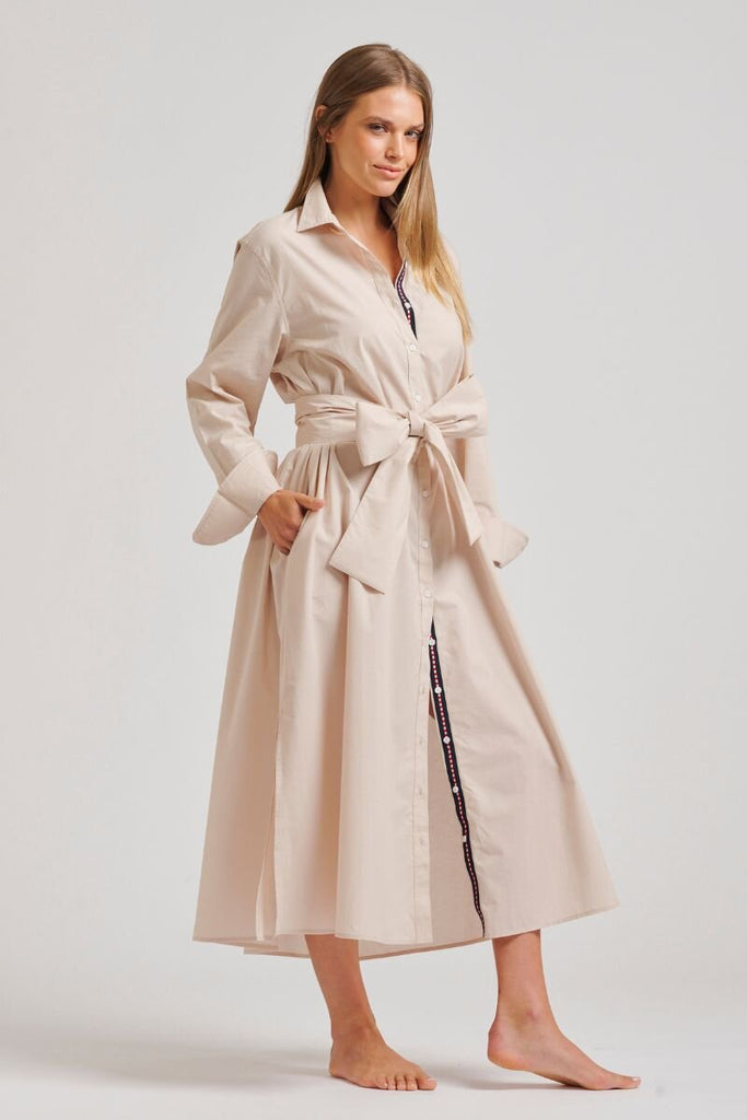 The Pippa Oversized Cotton Longline Dress - Stone