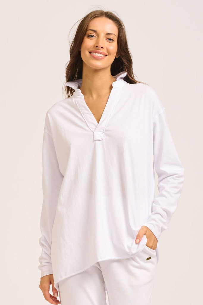 The Raw Collar Long Sleeve Tee - White