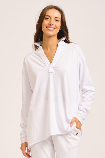 The Raw Collar Long Sleeve Tee - White