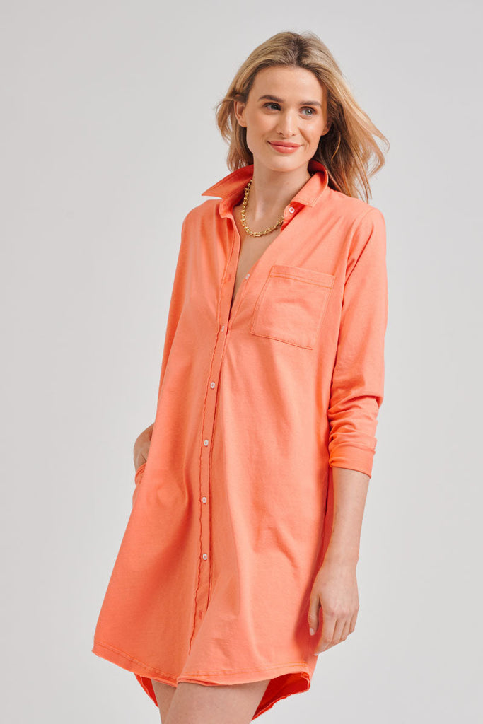 Raw Shirt Dress - Peach