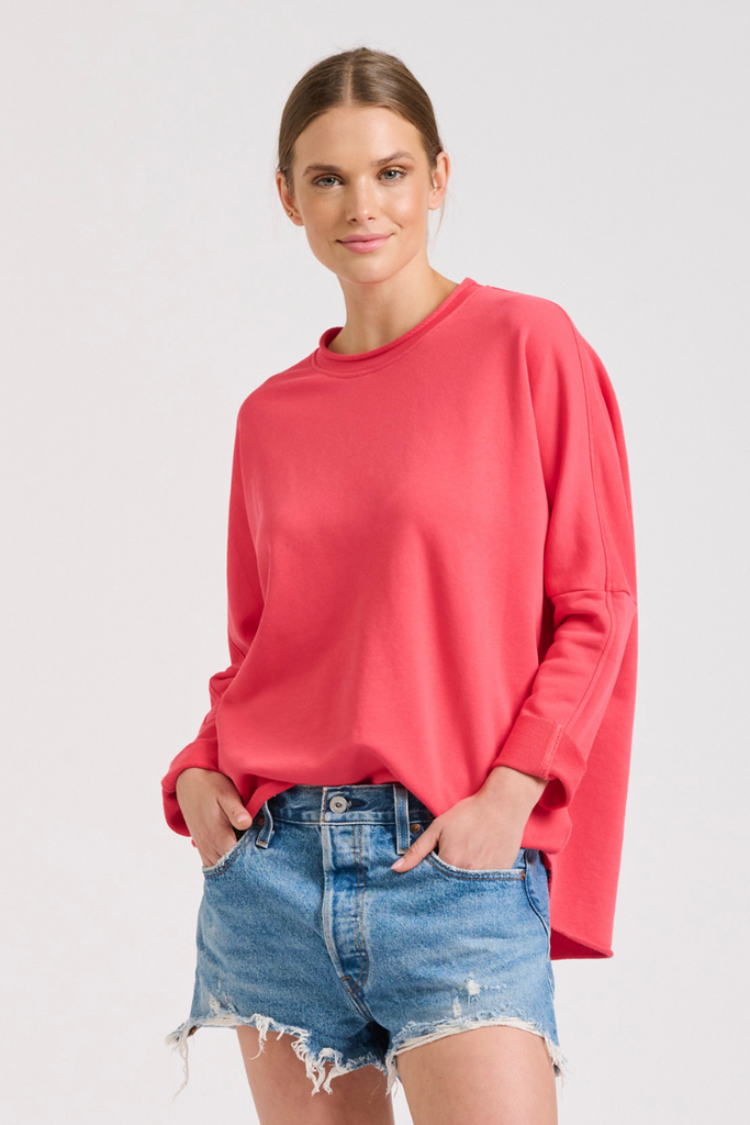 Raw Long Sleeve Sweatshirt - Cherry Red