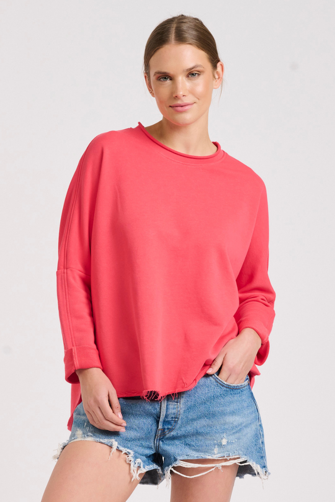 Raw Long Sleeve Sweatshirt - Cherry Red