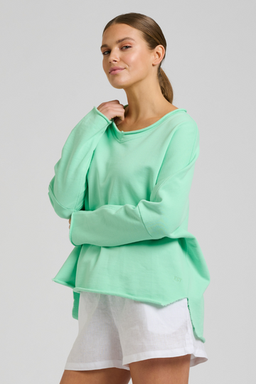 Raw V Neck Sweatshirt - Seafoam