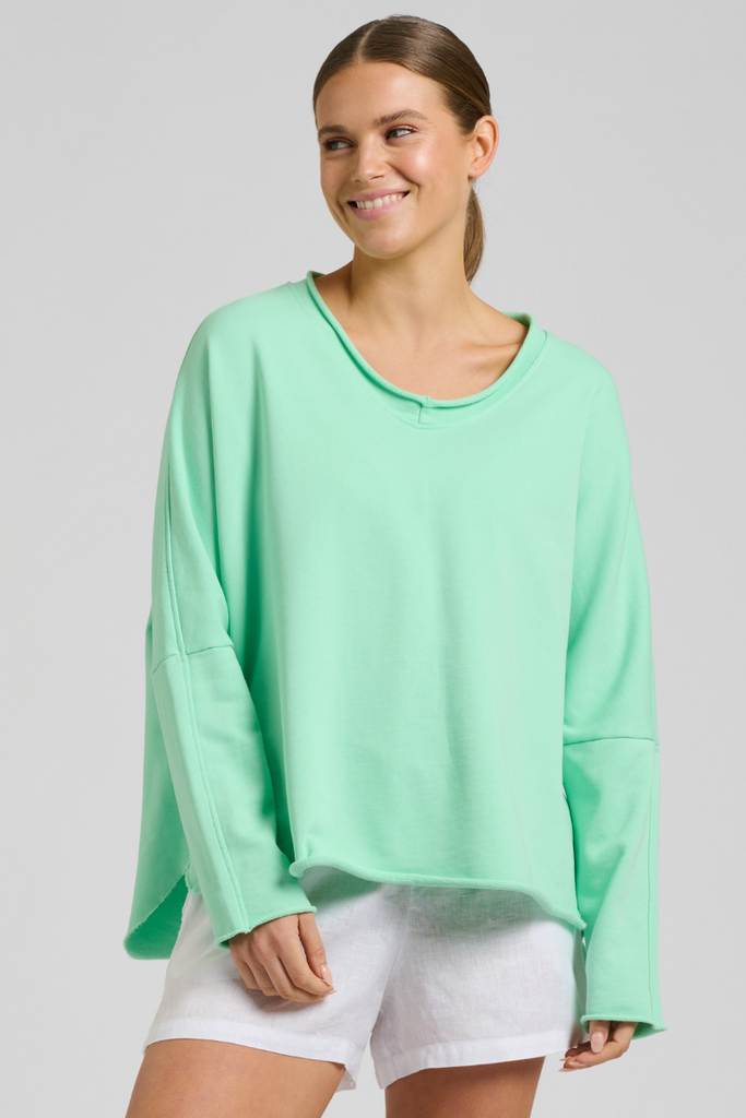 Raw V Neck Sweatshirt - Seafoam