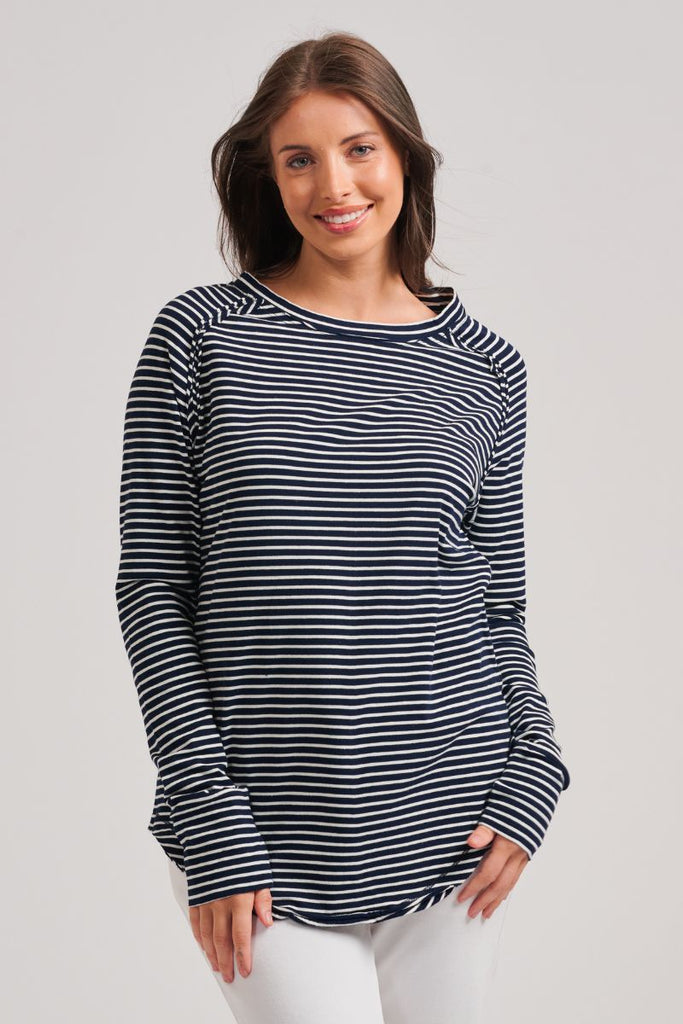 Raw Crew Long Sleeve Tee - Navy Stripe