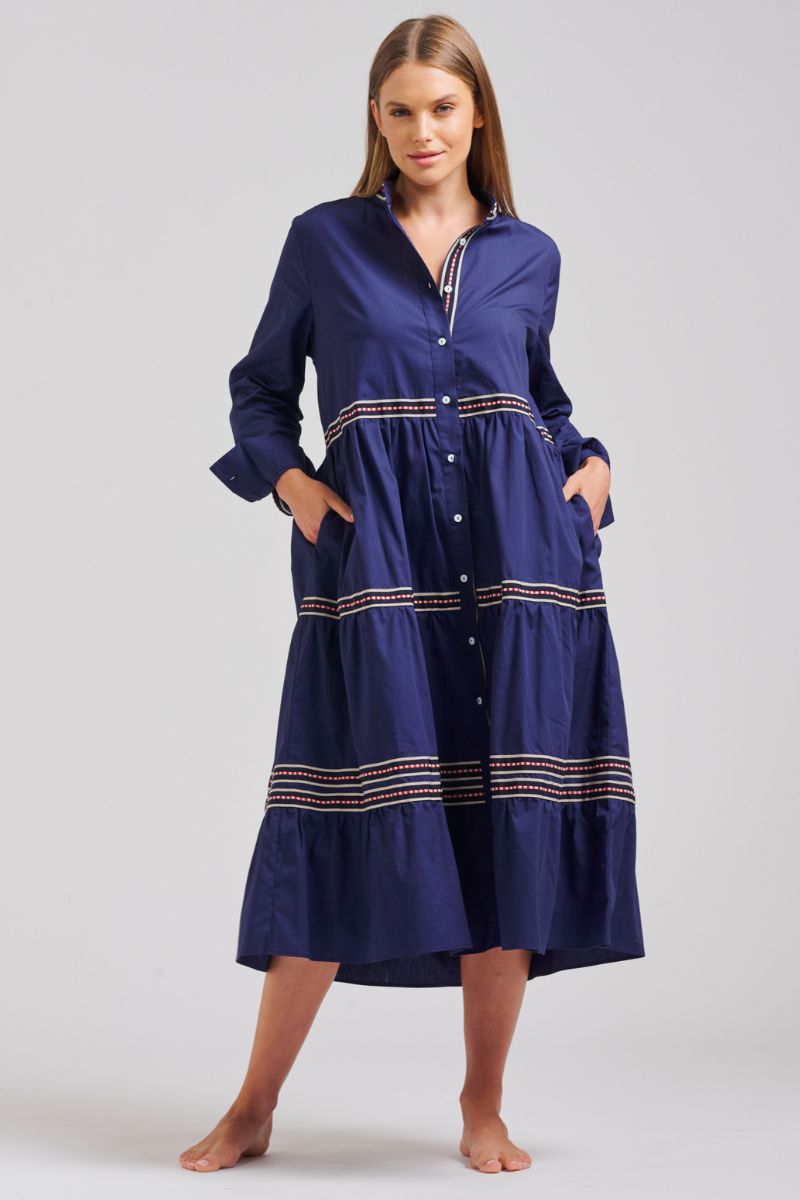 The Sandy Relaxed Tiered Dress - Navy – shirty