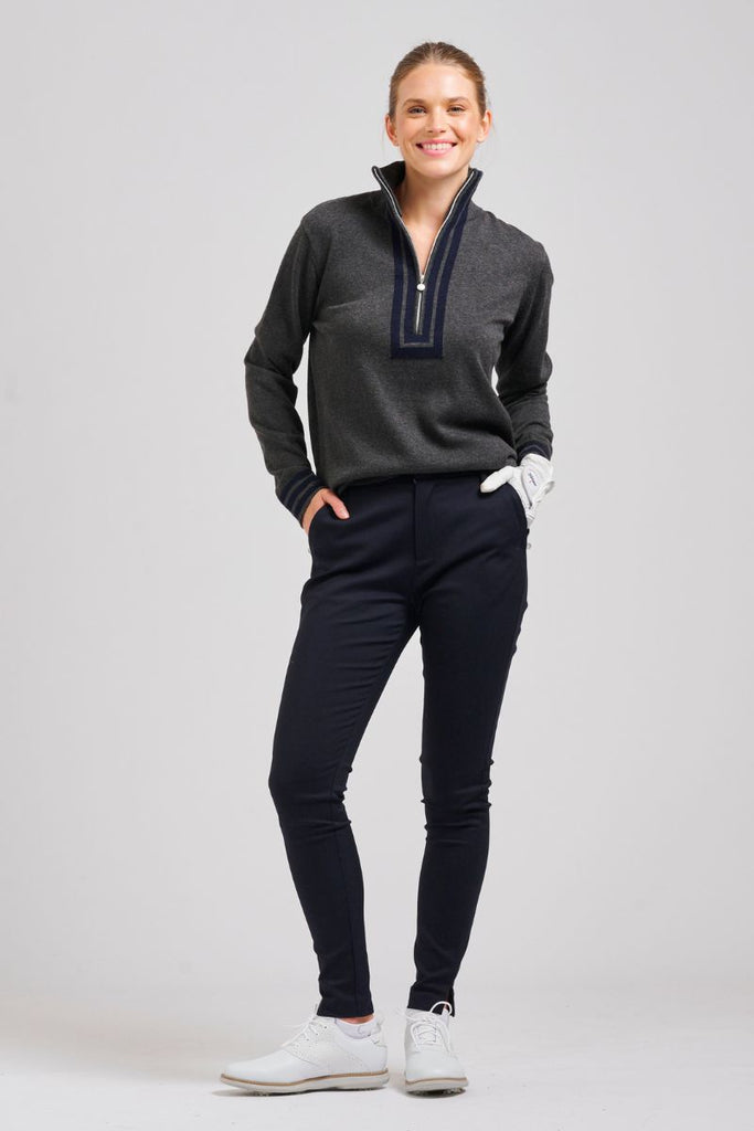 The Sawgrass Cashmere Cotton Sweater - Charcoal / Navy