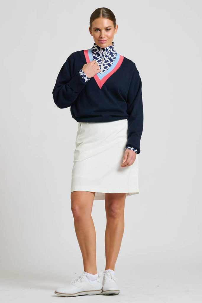 Shirty Links Sweater - French Navy/Coral/baby Blue