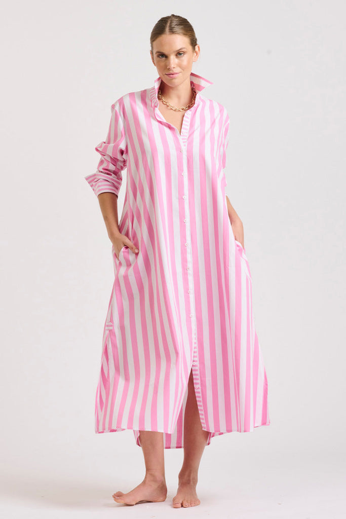 The Adele Shirtdress - Pink Wide Stripe