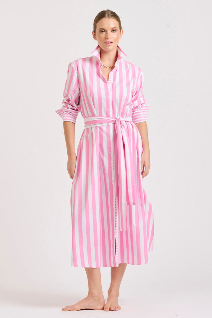 The Adele Shirtdress - Pink Wide Stripe