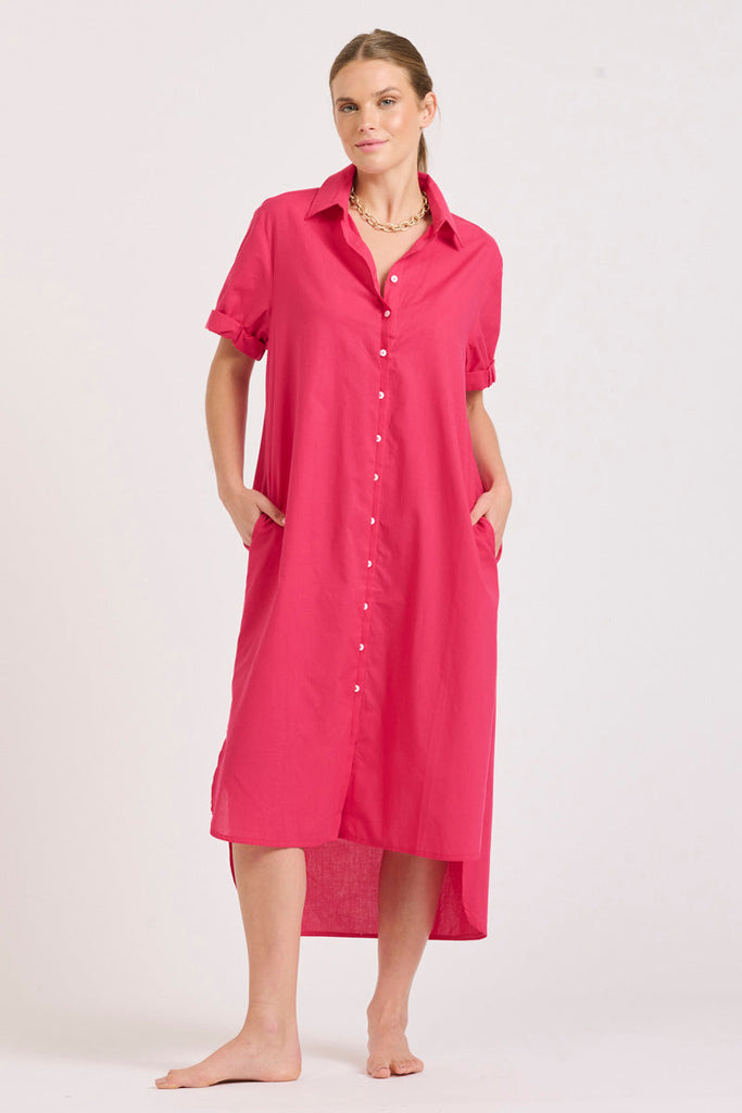 The Annie Short Sleeve Shirtdress - Raspberry