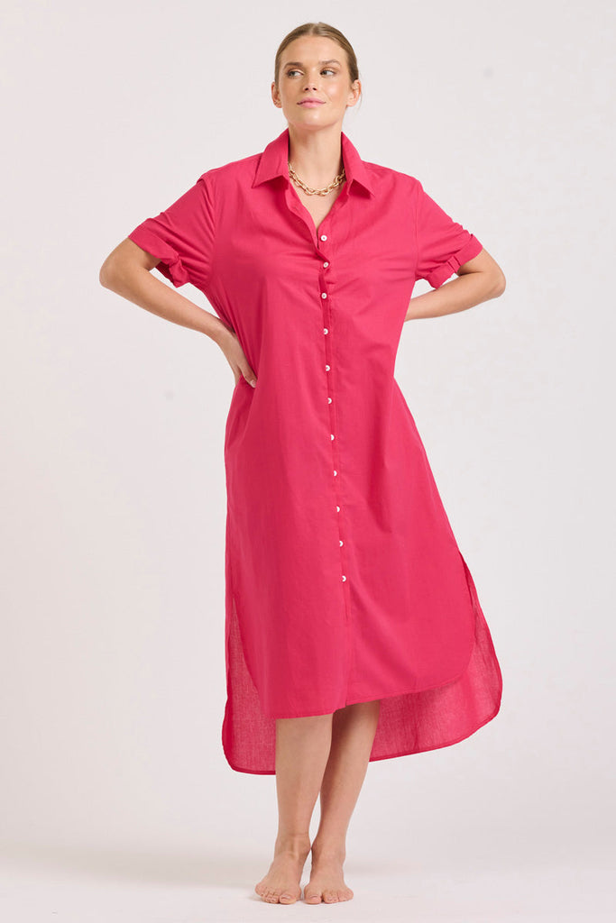 The Annie Short Sleeve Shirtdress - Raspberry