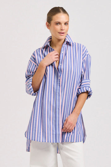 The Boyfriend Oversized Shirt - Denim Pink Stripe