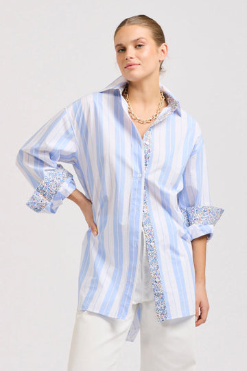 The Boyfriend Oversized Shirt - Floral Blue Combo