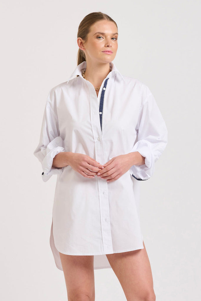 The Boyfriend Shirt - White/Navy Trim