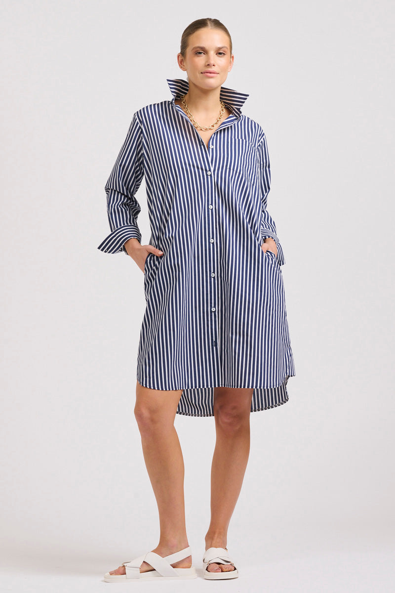 Navy striped shirt dress online