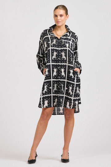 The Classic Cotton Shirtdress - Horse Navy/White