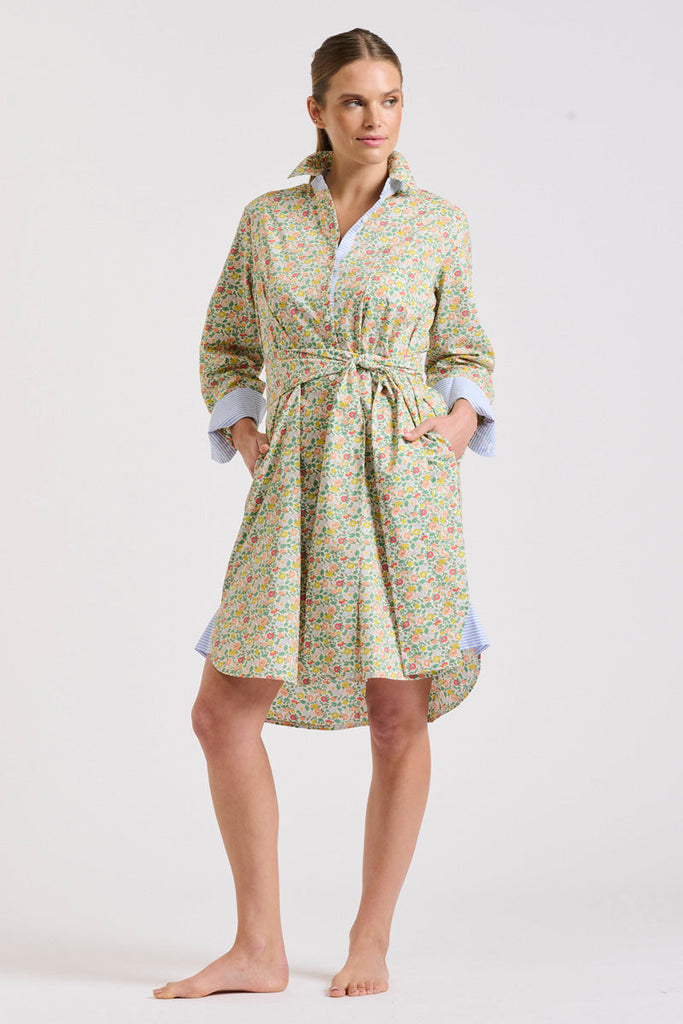 The Classic Shirtdress - Floral/Blue Stripe Trim