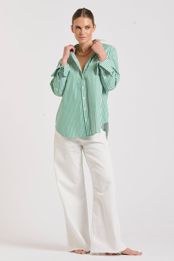 The Elodie Girlfriend Shirt - Green Stripe