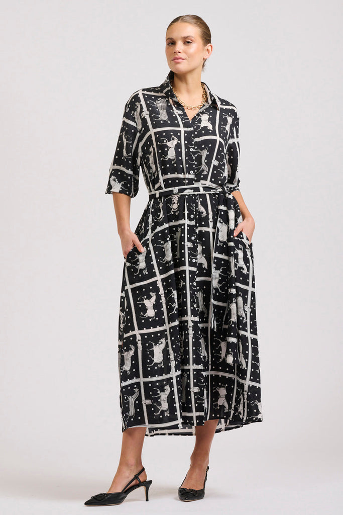 The Luna Oversized Linen Long Shirtdress - Horse Navy/White