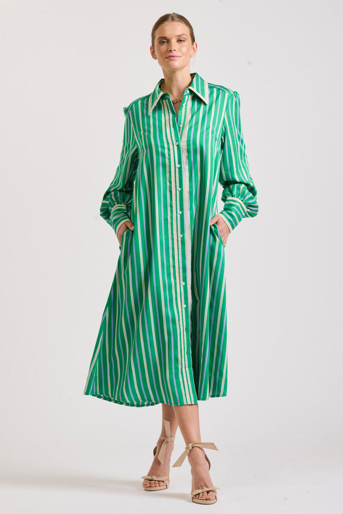 The Octavia Shirtdress - Green Multi Stripe