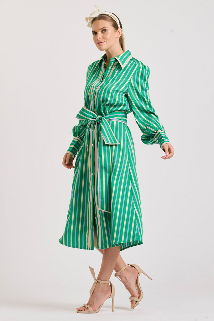 The Octavia Shirtdress - Green Multi Stripe