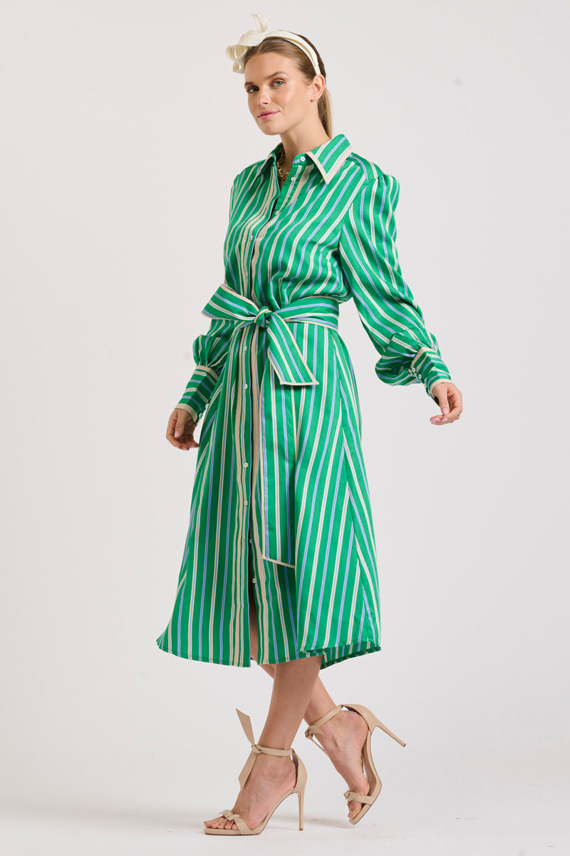 The Octavia Longline Shirtdress Green Multi Stripe shirty