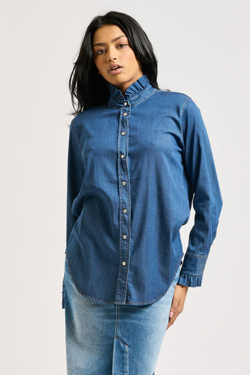 Shirty Olivia Classic Cut Shirt Frill - Denim