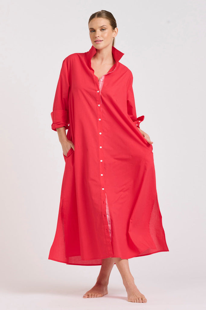 The Pippa Oversized Longline Dress - Red/Pink Trim