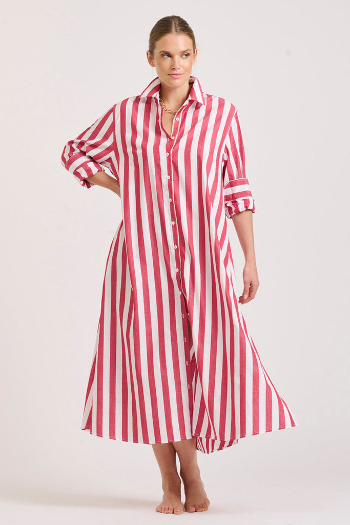 The Pippa Oversized Longline Dress - Red Wide Stripe