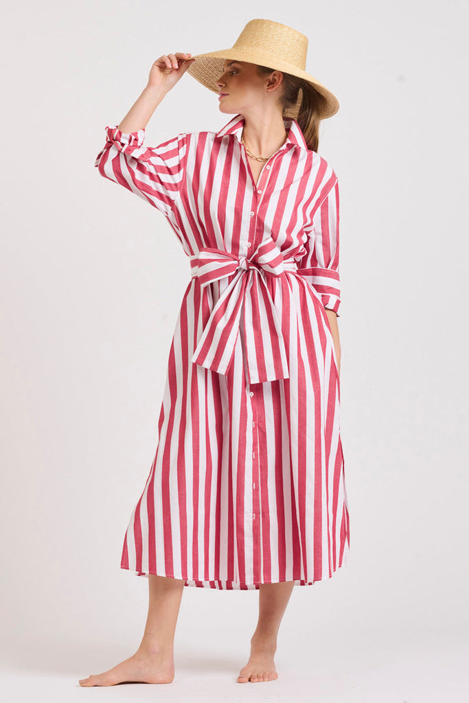 The Pippa Oversized Longline Dress - Red Wide Stripe