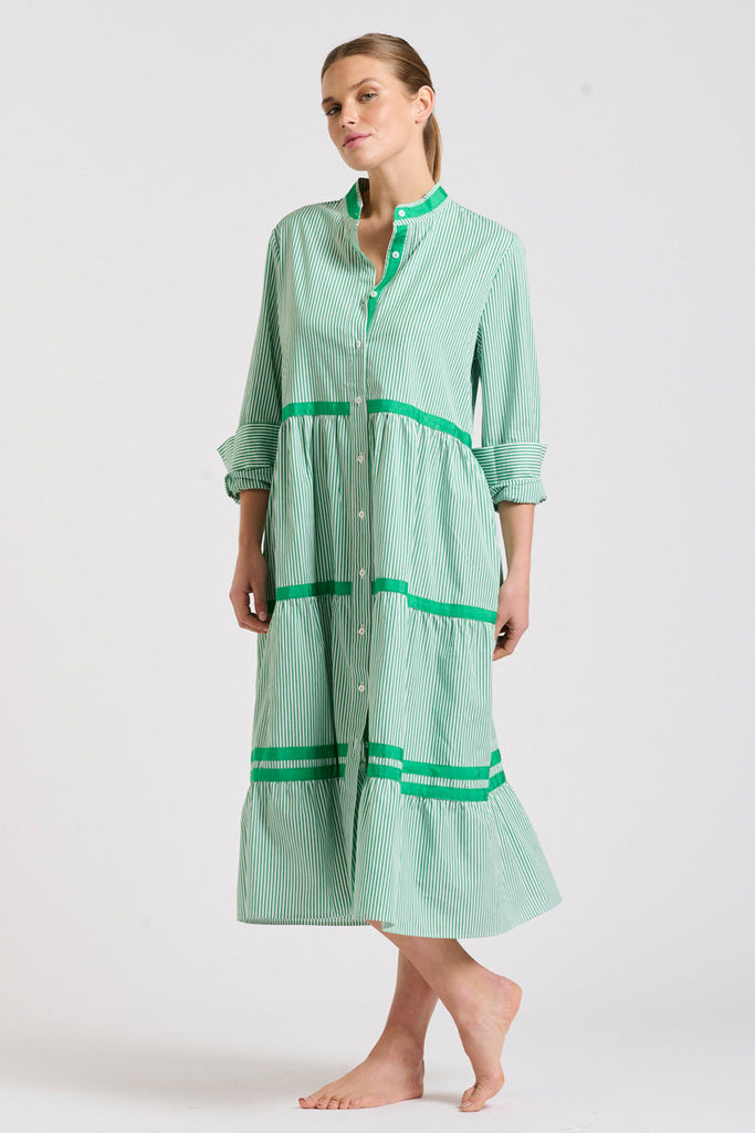 The Sandy Tiered Dress - Green Stripe