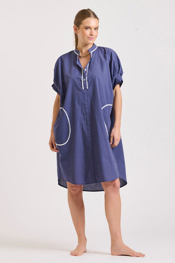 The Tara Short Sleeve Dress - Navy/White Trim