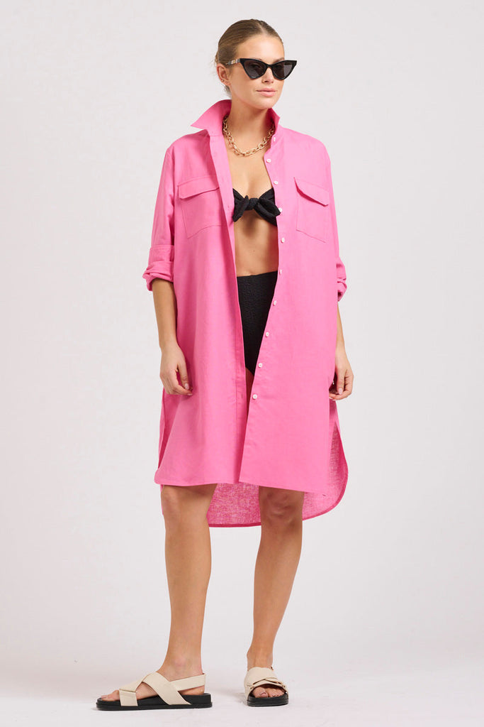 The Venus Linen Dress - Hot Pink