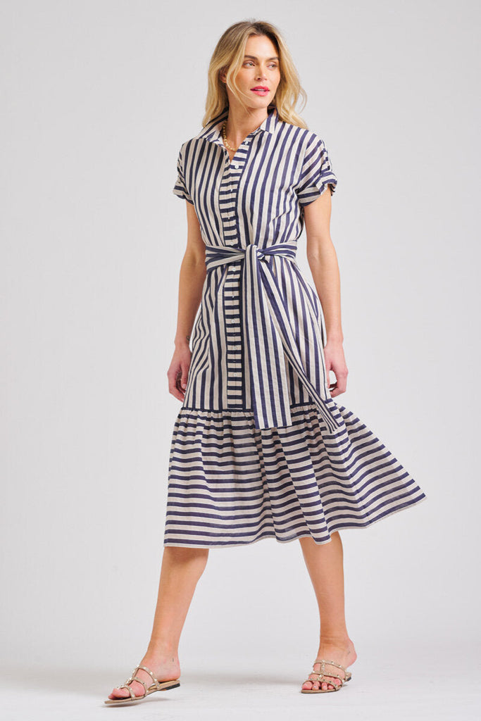 The Emma Dress - Navy/Stone Stripe