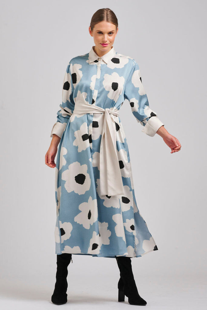 The Alice Oversized Longline Dress - Cream & Blue Print