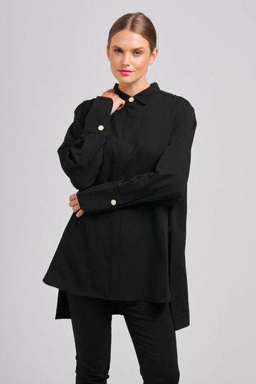 The Marnie Oversized Popover Shirt - Black